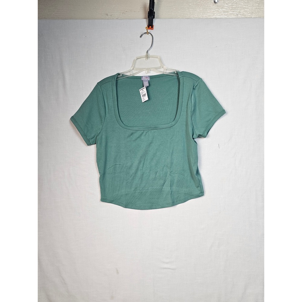 Tillys Womens Green Square Neck Short Sleeve Crop Top RT45032A Size XL NWT